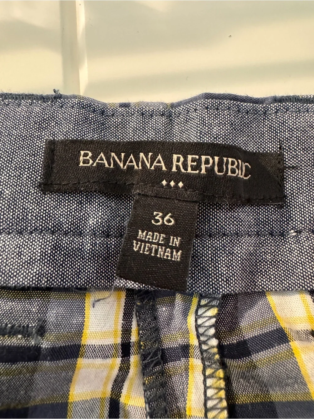 Banana Republic Navy and White Plaid Flat-Front Shorts